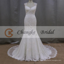 New Design V-neck Mermaid Sleeveless Floor Length Wedding Dress